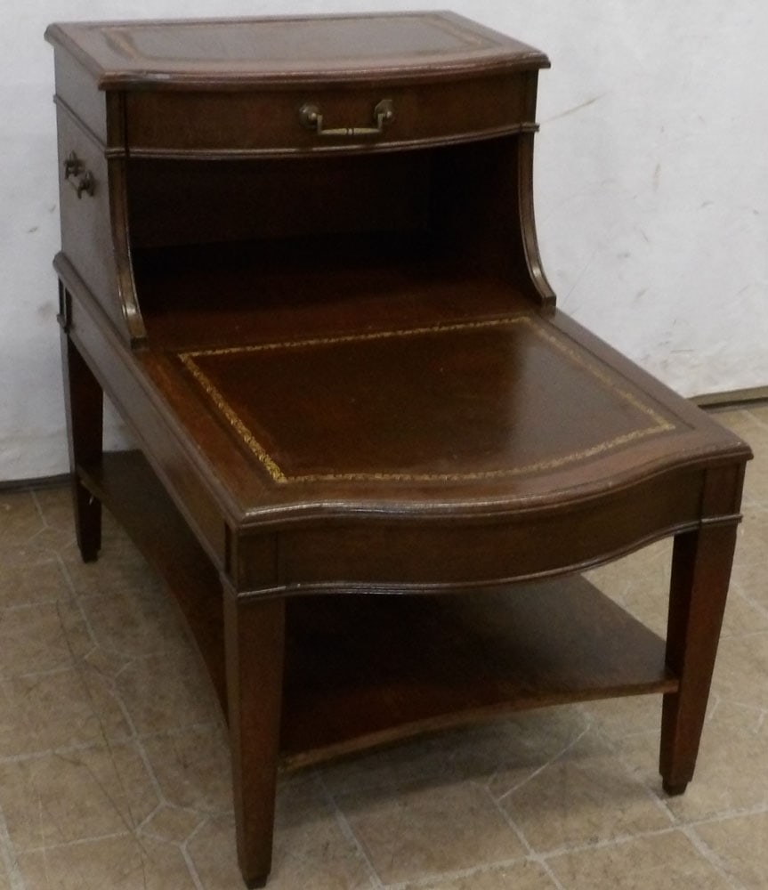 Mahogany & Tooled Leather Top One Drawer Step End Table (1 of 3)