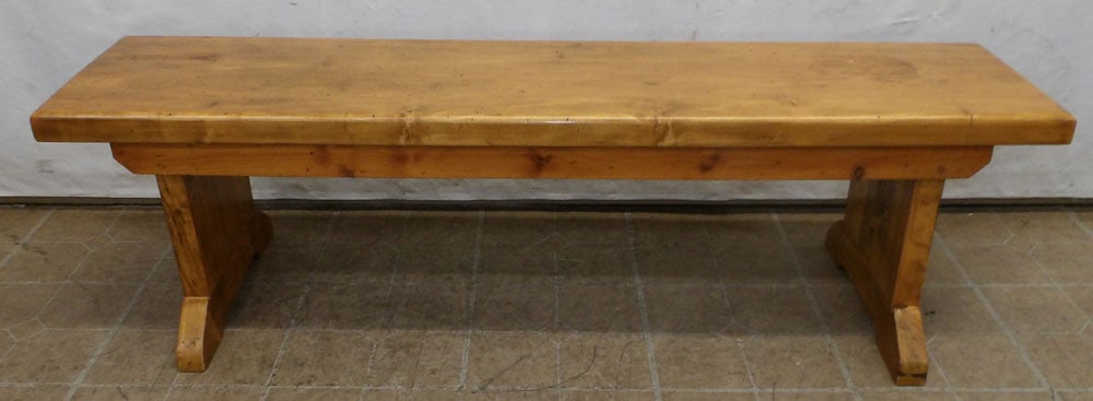 Pine Bench: Pine Bench . 58 3/4" W 14" D 16 1/2" H ALL DESCRIPTIONS AND ANY CONDITION STATEMENT GIVEN BY LANGSTON AUCTION GALLERY ARE STRICTLY OPINIONS AND LANGSTON'S SHALL HAVE NO RESPONSIBILITY FOR ERRORS OR OM