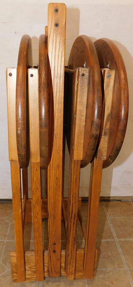 Set of Oak TV Tables on Stand (1 of 2)