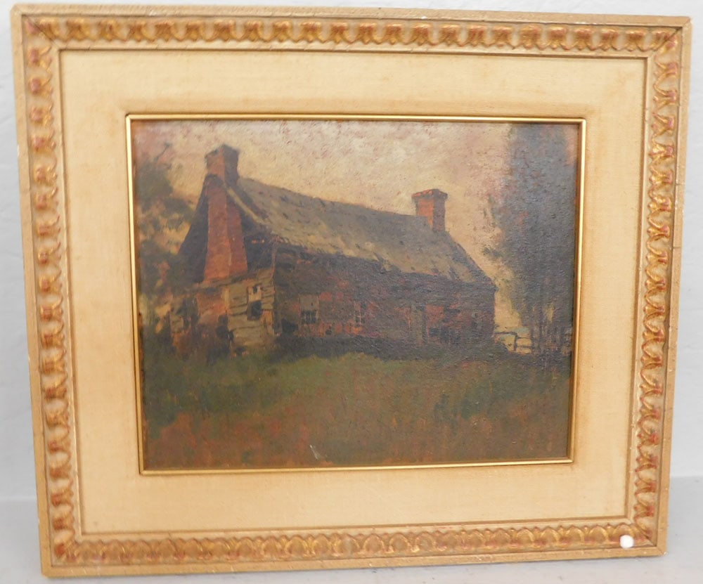 Framed Painting on Board of Old Farm House: Framed Painting on Board of Old Farm House. 20 3/4" x 17 3/4" ALL DESCRIPTIONS AND ANY CONDITION STATEMENT GIVEN BY LANGSTON AUCTION GALLERY ARE STRICTLY OPINIONS AND LANGSTON'S SHALL HAVE NO RESPONSI
