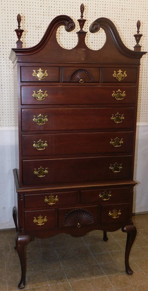 Mahogany Highboy, (As Found): Mahogany Highboy, (As Found). 35 3/4" W 21 1/2" D 74 1/2" H ALL DESCRIPTIONS AND ANY CONDITION STATEMENT GIVEN BY LANGSTON AUCTION GALLERY ARE STRICTLY OPINIONS AND LANGSTON'S SHALL HAVE NO RESPONSIBI