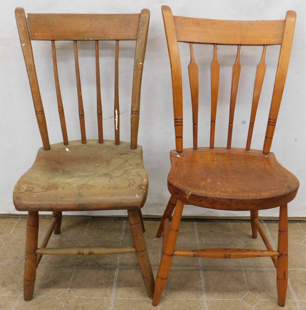 Set of Five Antique Cherry Plank Bottom Dining Chairs (1 of 6)