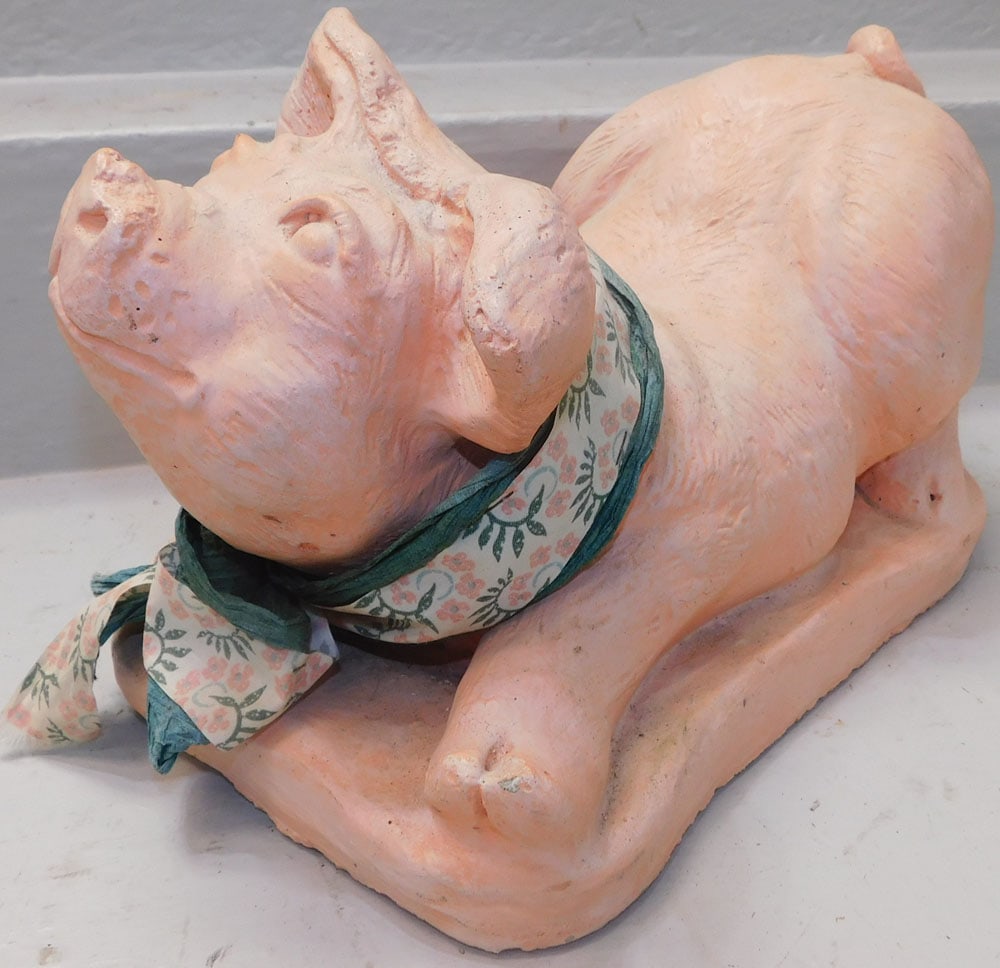 Painted Concrete Pig Statue (1 of 3)