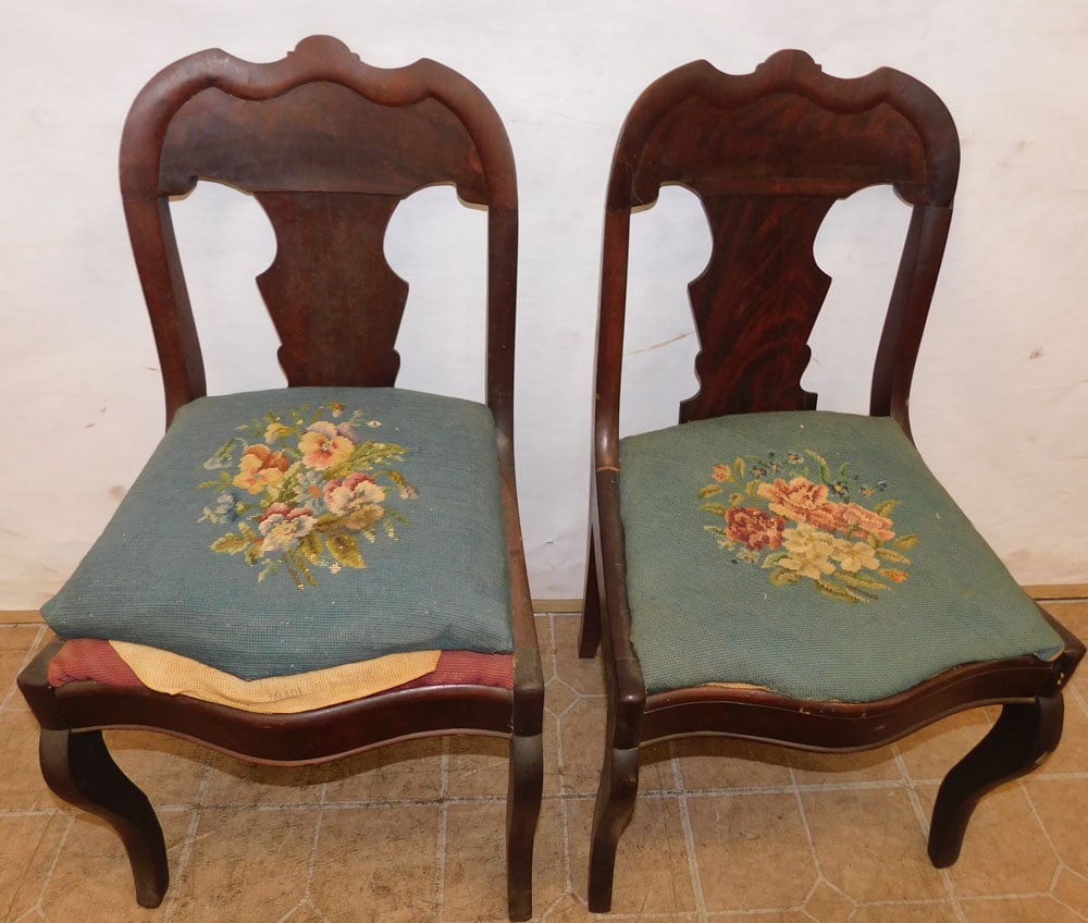Two 19th Century Mahogany Side Chairs with Needlepoint Seats (1 of 7)