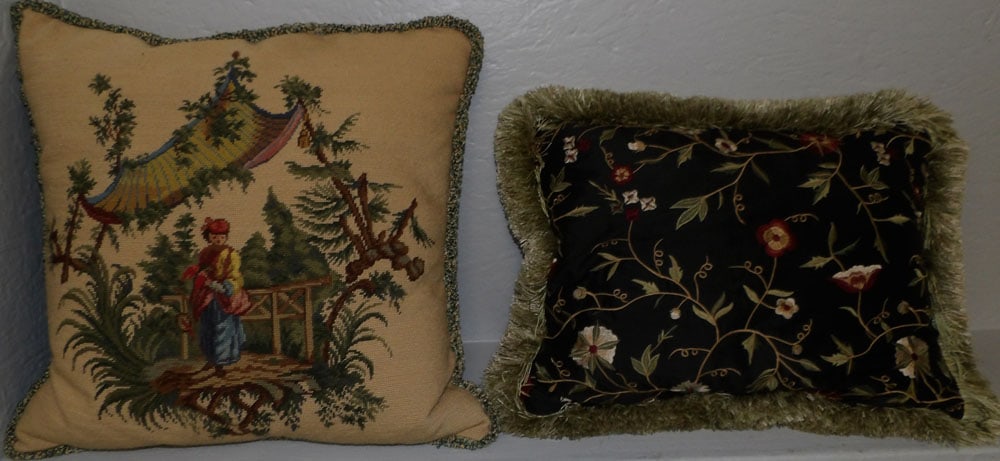 Needlepoint Pillow & Silk Embroidered Pillow (1 of 4)