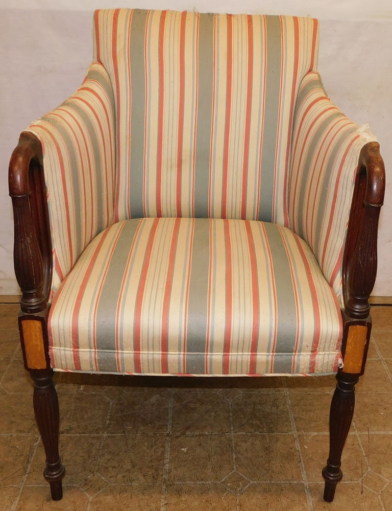 Mahogany Sheraton Style Arm Chair, (Needs Upholstery Work) (1 of 4)