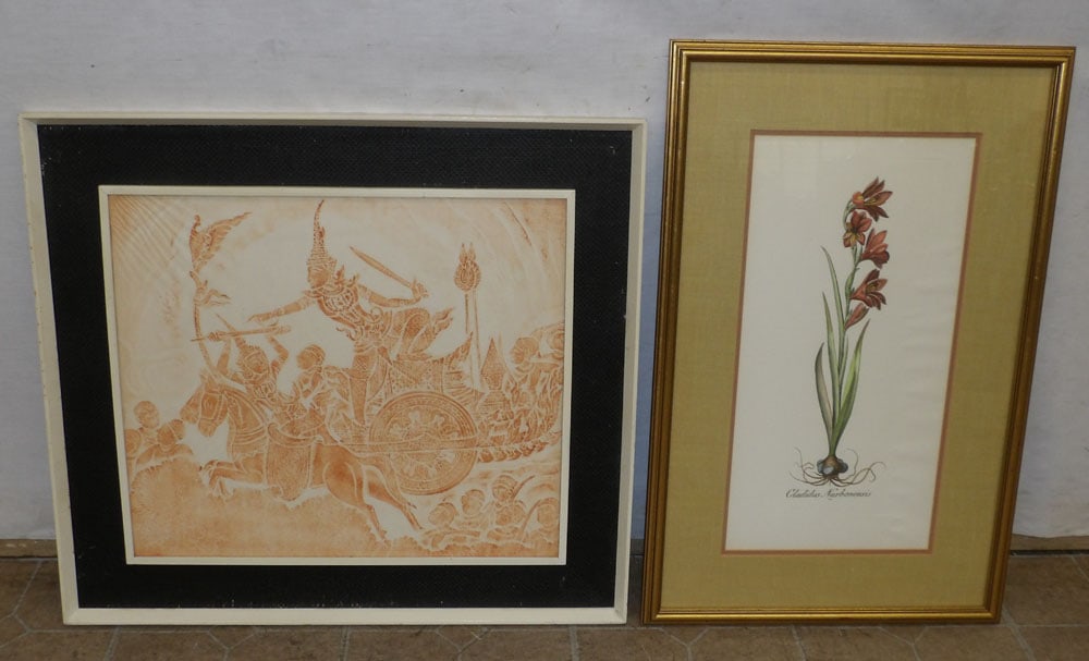 Framed Botanical Print & Oriental Block Print (1 of 5)