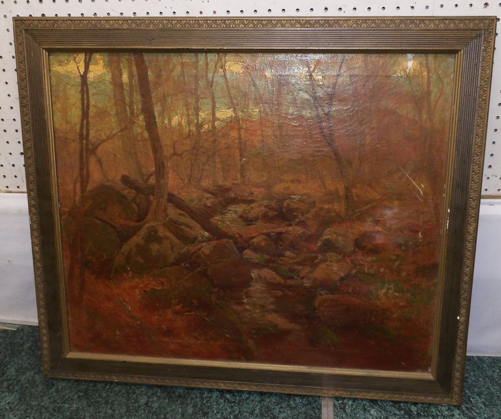 Antique Framed Oil on Canvas Forest Scene (1 of 4)