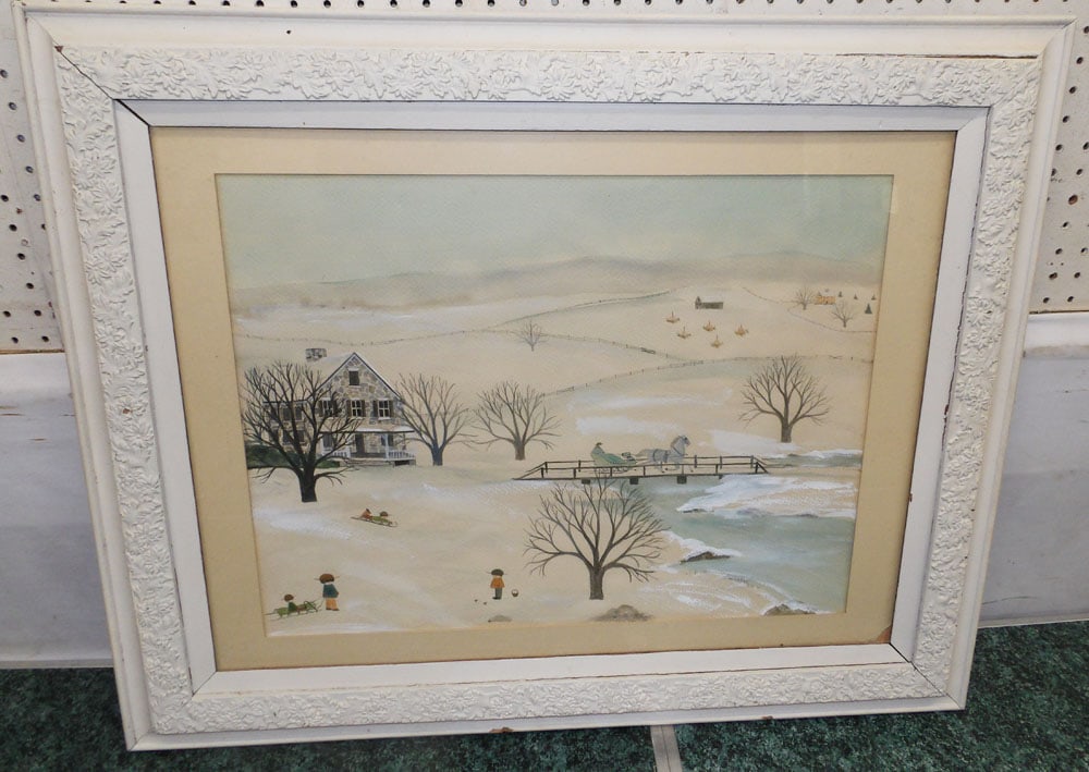 Framed Watercolor Snow Scene (1 of 4)