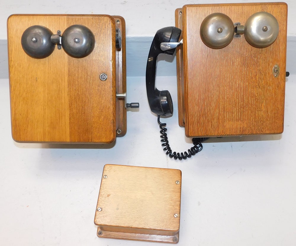 Two Antique Telephones & Wood Box (1 of 3)