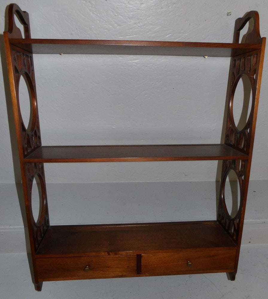 walnut open work wall hanging shelf (1 of 3)