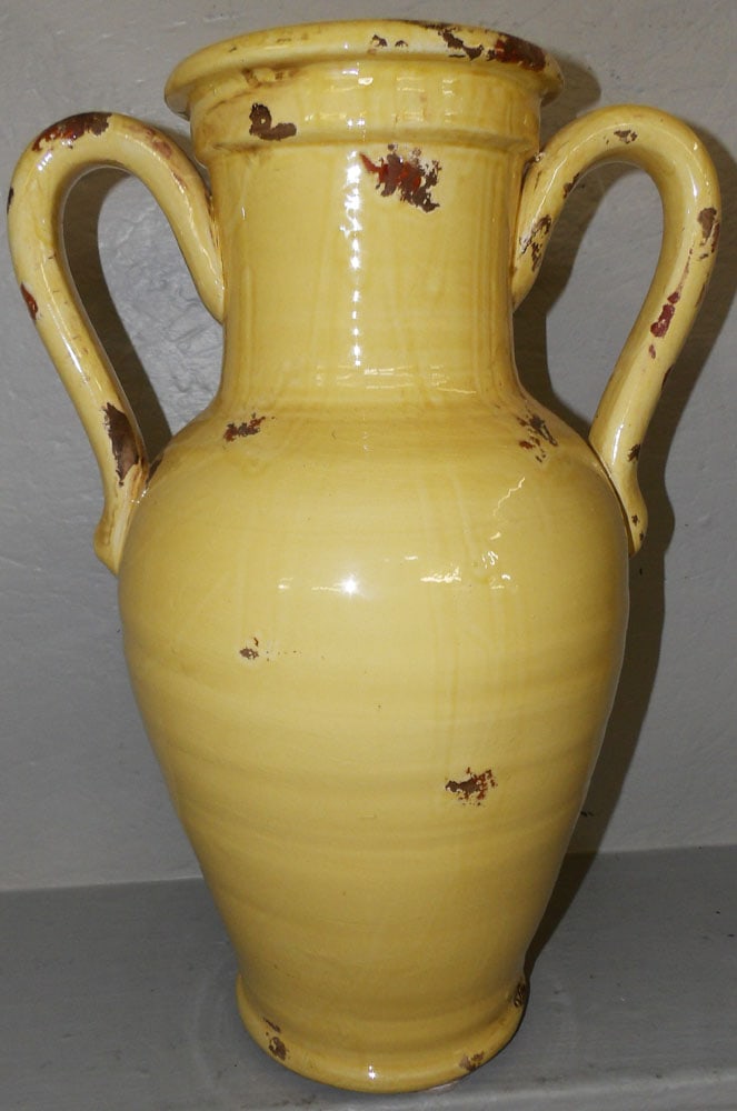 painted pottery urn: painted pottery urn. 20" H ALL DESCRIPTIONS AND ANY CONDITION STATEMENT GIVEN BY LANGSTON AUCTION GALLERY ARE STRICTLY OPINIONS AND LANGSTON'S SHALL HAVE NO RESPONSIBILITY FOR ERRORS OR OMISSIONS. THE