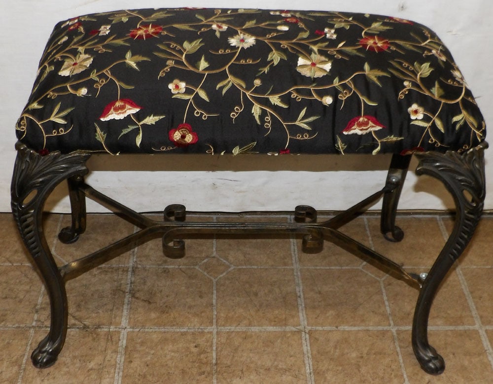 painted metal and silk upholstery top bench (1 of 3)