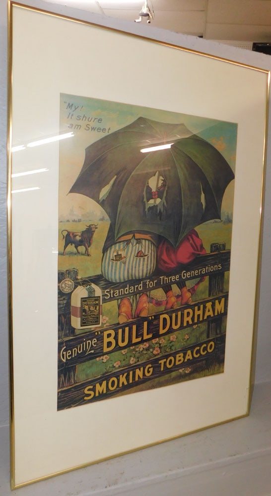 framed tobacco advertisement: framed tobacco advertisement . 24 1/2" x 36 1/4" ALL DESCRIPTIONS AND ANY CONDITION STATEMENT GIVEN BY LANGSTON AUCTION GALLERY ARE STRICTLY OPINIONS AND LANGSTON'S SHALL HAVE NO RESPONSIBILITY FOR ER