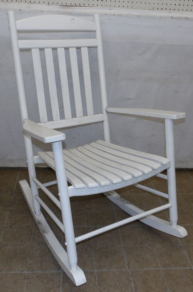 Painted Rocker: Painted Rocker . 40 1/2" H ALL DESCRIPTIONS AND ANY CONDITION STATEMENT GIVEN BY LANGSTON AUCTION GALLERY ARE STRICTLY OPINIONS AND LANGSTON'S SHALL HAVE NO RESPONSIBILITY FOR ERRORS OR OMISSIONS. THE