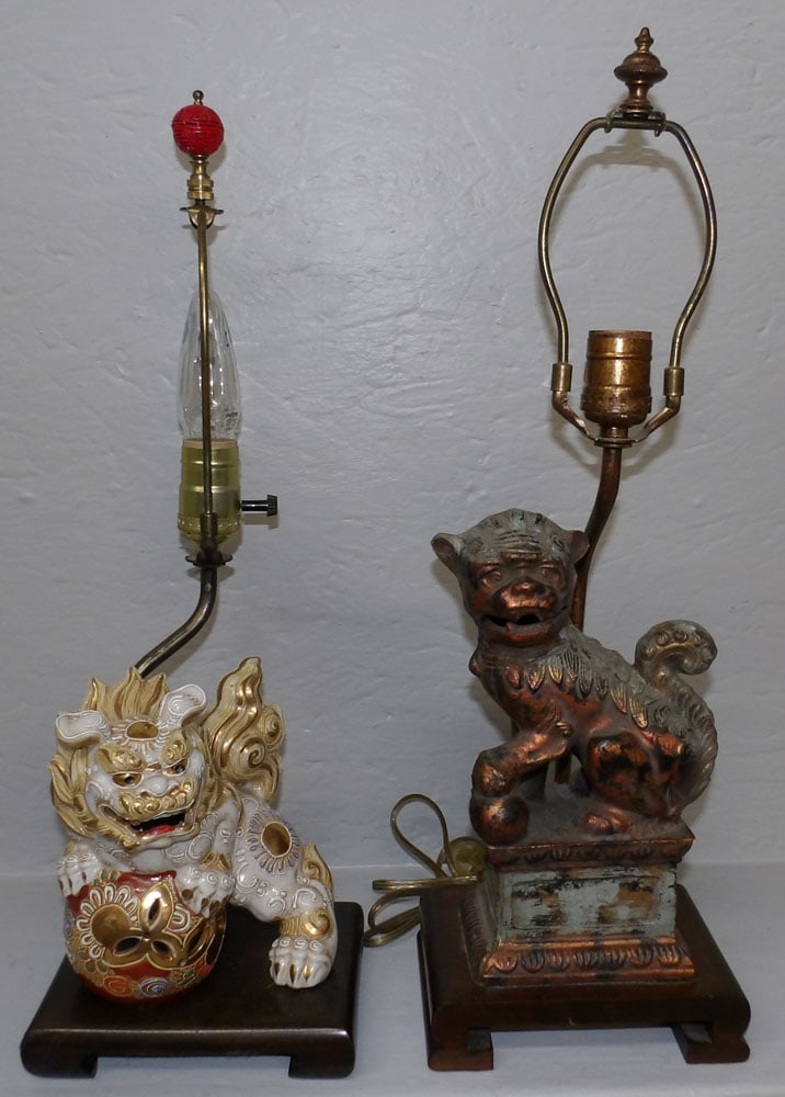 Painted Porcelain Foo Dog Lamp & Painted Cast Iron Foo Dog Lamp (1 of 3)