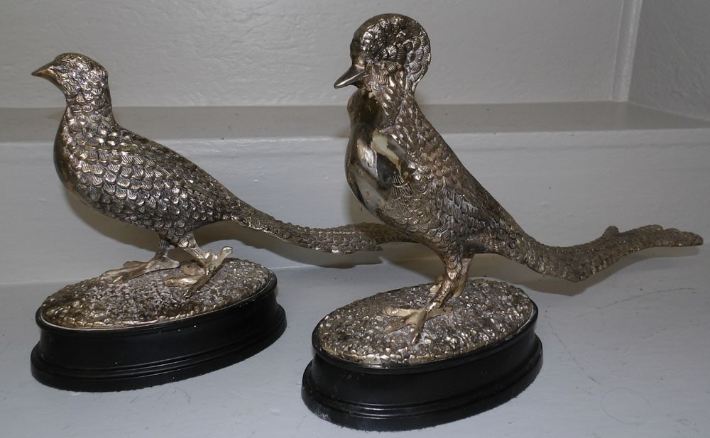 Pair of Large Silverplated Pheasants (1 of 4)