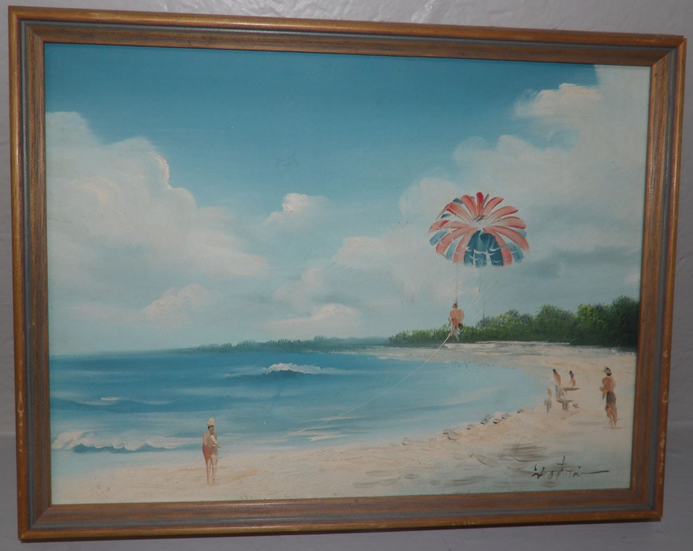 Framed Oil on Canvas Beach Scene Artist Signed (1 of 4)