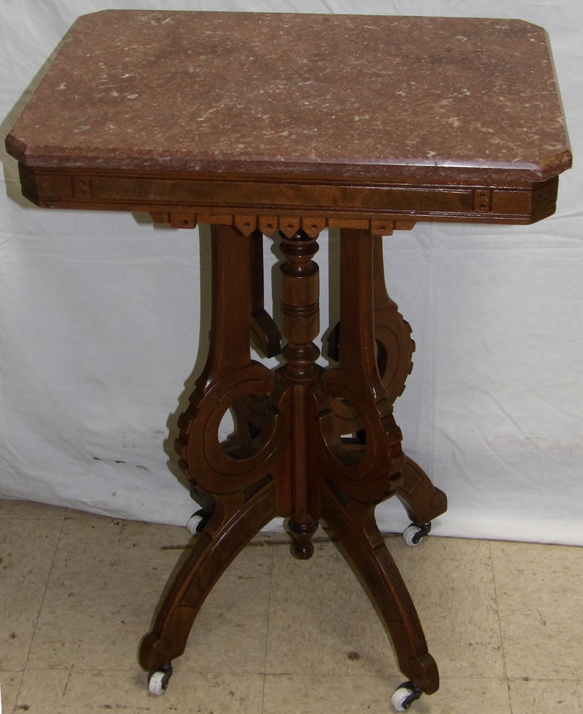 Antique Walnut Victorian Marble Top Table on Porcelain Casters (1 of 4)