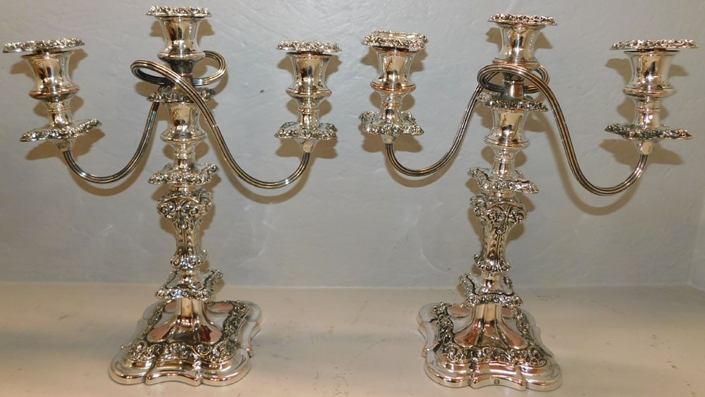 Pair of Ellis Barker Silver on Copper Three Light Candelabras (1 of 3)