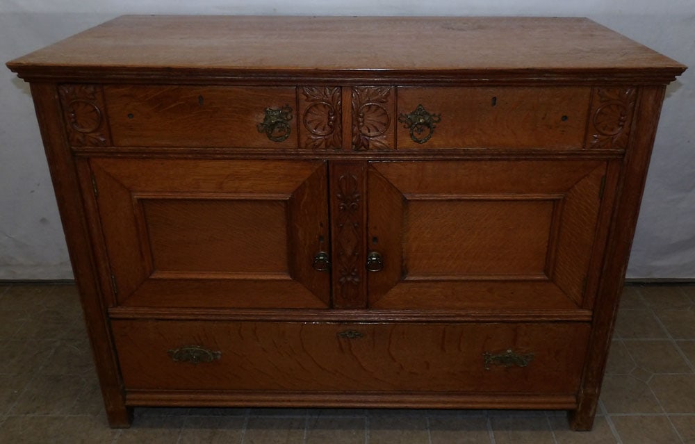 Antique Carved Tiger Oak Sideboard (1 of 9)