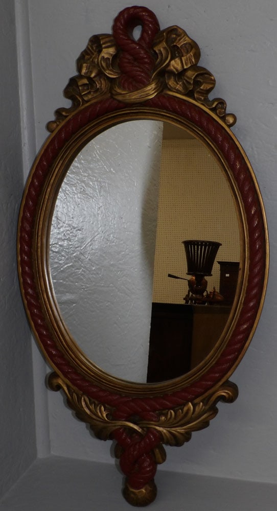 Ornate Oval Painted Two Tone French Style Mirror Signed (1 of 4)