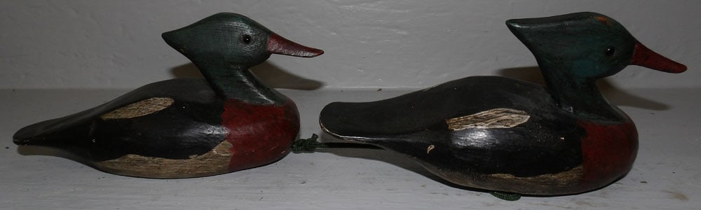 Pair of Small Carved Painted Wood Duck Decoys Signed RLW (1 of 4)