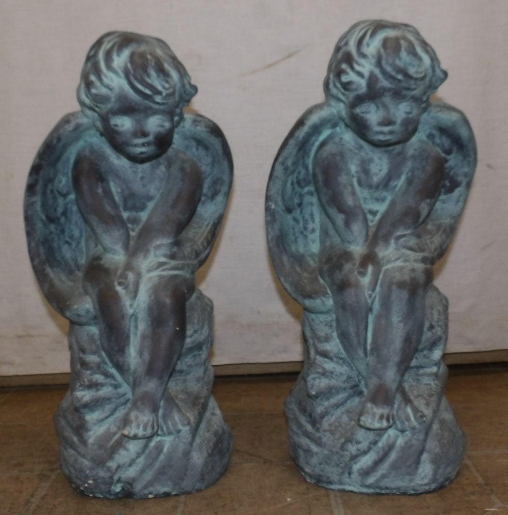Pair of Cherub Cast Concrete Statues (1 of 4)