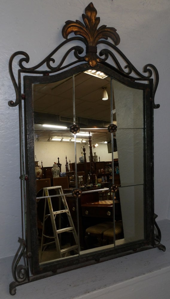 Art Nouveau Style Painted Wrought Iron Framed Mirror (1 of 5)