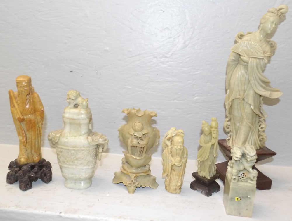 Seven Carved Chinese Soapstone Items (1 of 4)