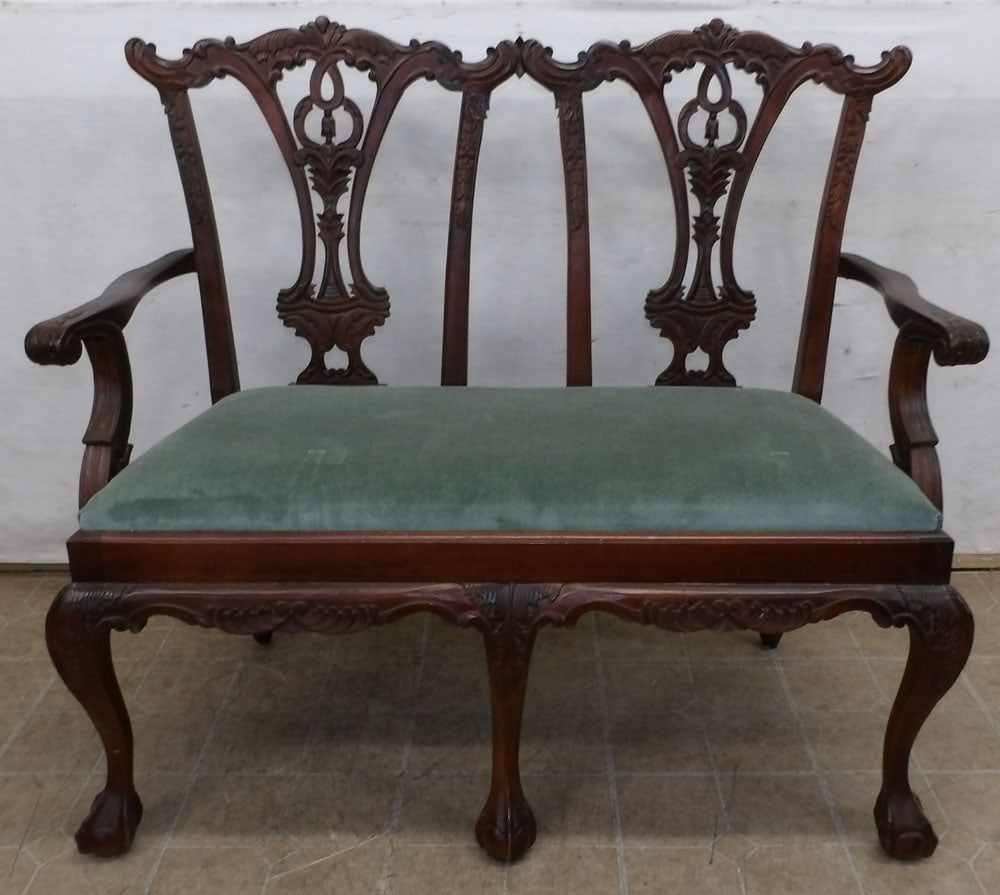 Carved Mahogany Chippendale Style Bench with Ball & Claw Feet (1 of 4)