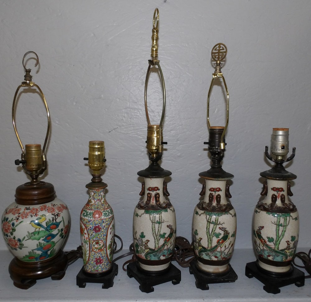 Lot of Five Oriental Vases Made Into Lamps (1 of 5)