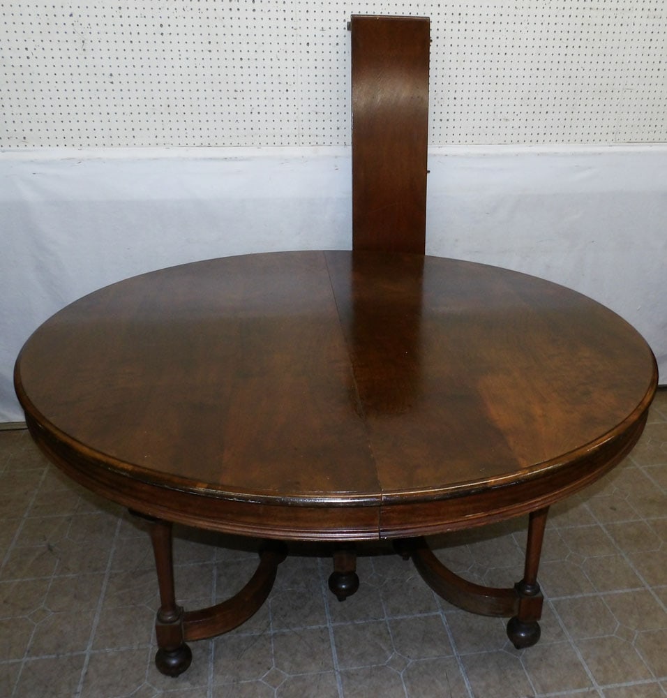 Antique Round Walnut Dining Table with One Leaf (1 of 4)