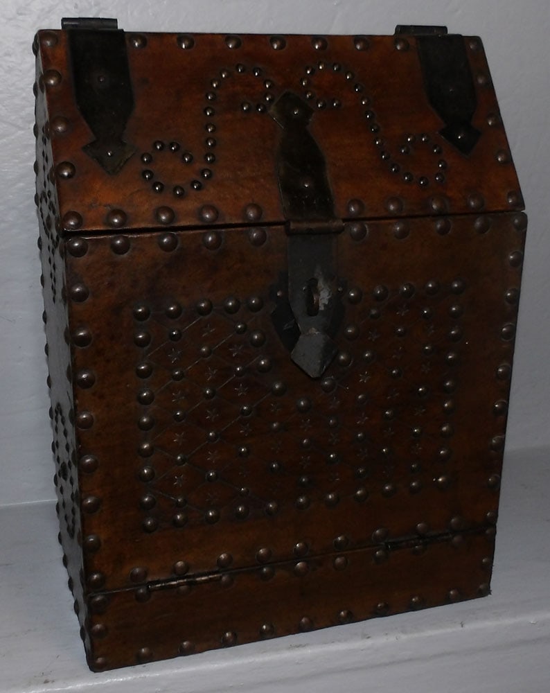 Antique Studded Leather Bound Tantalus Box (1 of 4)