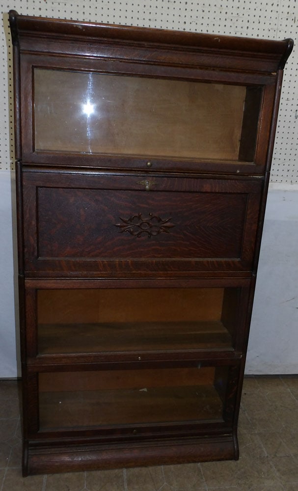 Antique Tiger Oak Four Section Barrister Bookcase with Desk Compartment (1 of 7)