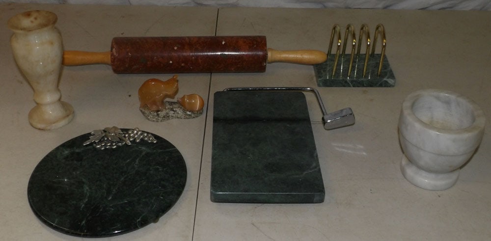 Lot of Marble Items: Lot of Marble Items . "ALL DESCRIPTIONS AND ANY CONDITION STATEMENT GIVEN BY LANGSTON AUCTION GALLERY ARE STRICTLY OPINIONS AND LANGSTON'S SHALL HAVE NO RESPONSIBILITY FOR ERRORS OR OMISSIONS. THE ABS