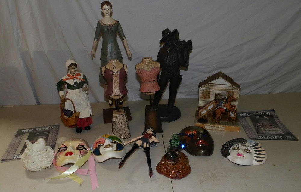 Lot of Porcelain, Painted Wood, Resin Figurines, & Decorative Items (1 of 4)