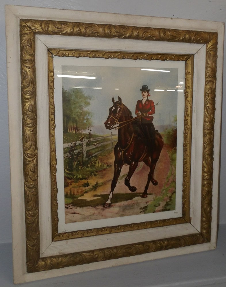 Antique Painted Oak Frame with Print (1 of 4)