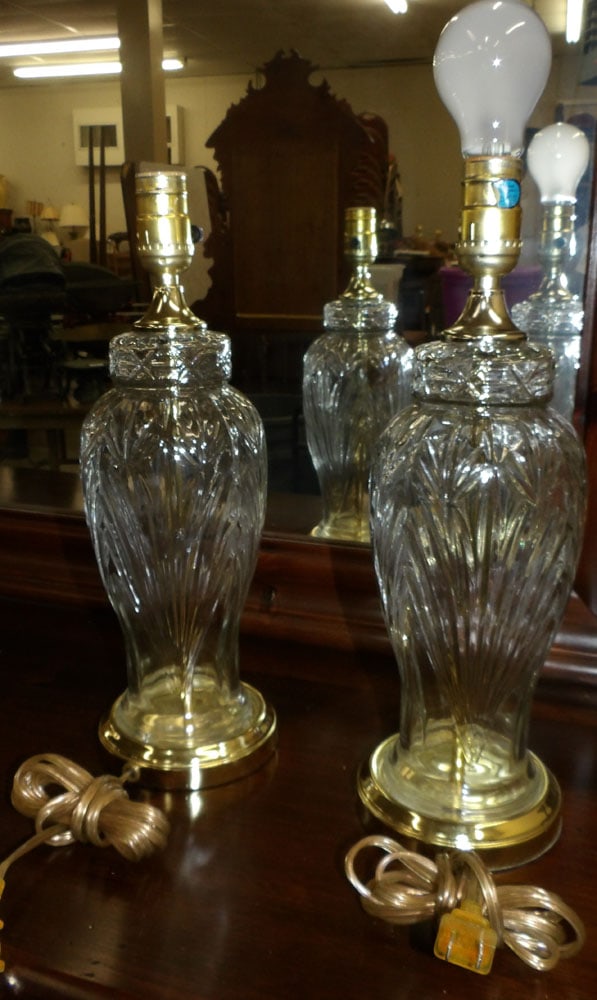 Pair of Crystal Dresser Lamps: Pair of Crystal Dresser Lamps. 15 1/2" H "ALL DESCRIPTIONS AND ANY CONDITION STATEMENT GIVEN BY LANGSTON AUCTION GALLERY ARE STRICTLY OPINIONS AND LANGSTON'S SHALL HAVE NO RESPONSIBILITY FOR ERRORS OR