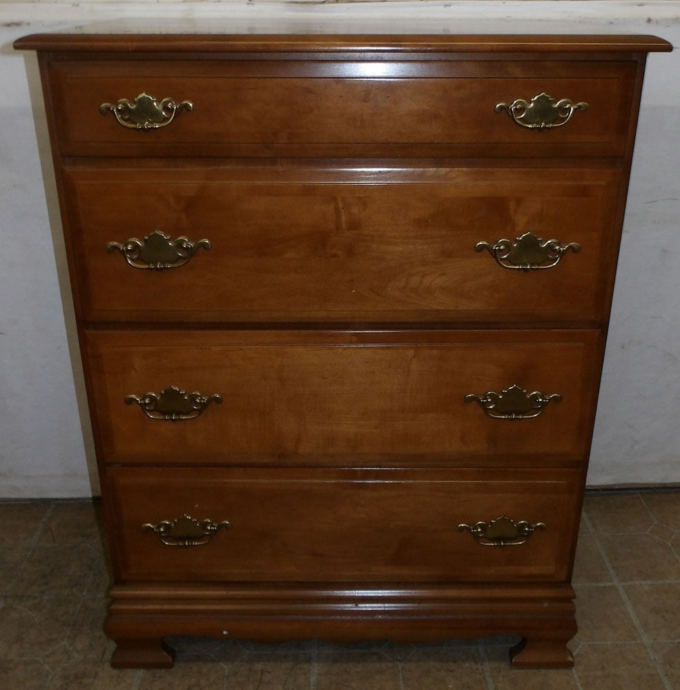 Maple Four Drawer Chest by Kincaid: Maple Four Drawer Chest by Kincaid. 32 1/4" W 17 1/2" D 41 1/4" H "ALL DESCRIPTIONS AND ANY CONDITION STATEMENT GIVEN BY LANGSTON AUCTION GALLERY ARE STRICTLY OPINIONS AND LANGSTON'S SHALL HAVE NO RES
