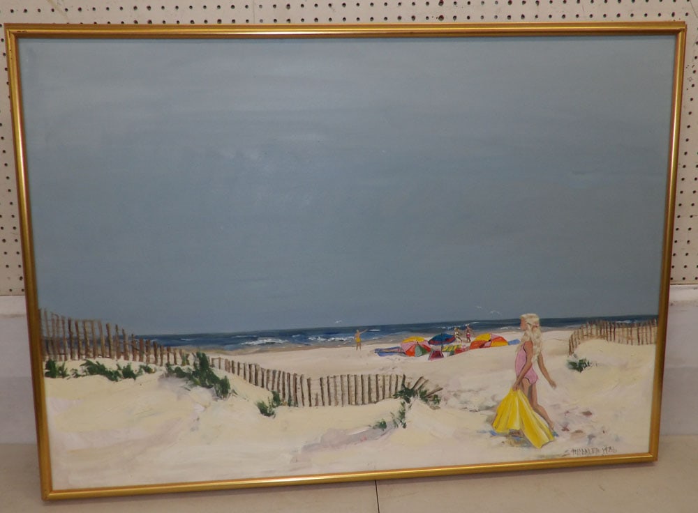 Framed Oil on Canvas Beach Scene Artist Signed (1 of 5)
