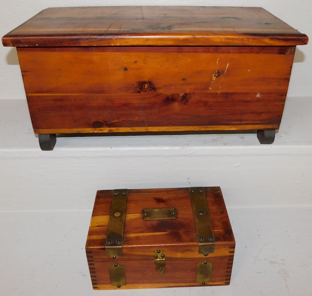 Small Cedar Lift Top Doll Blanket Chest & Brass Bound Cedar Box (1 of 6)