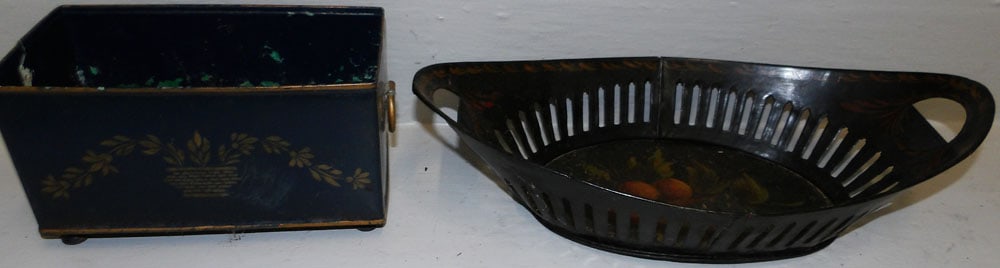 Antique Tole Painted Jardiniere & Open Work Basket (1 of 3)