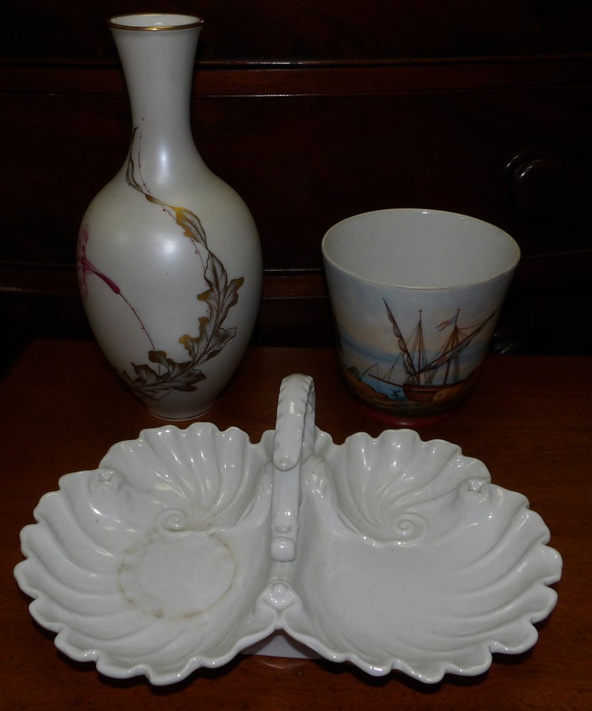 Hand Painted Porcelain Cache Pot, Vase, & Divided Dish (1 of 5)