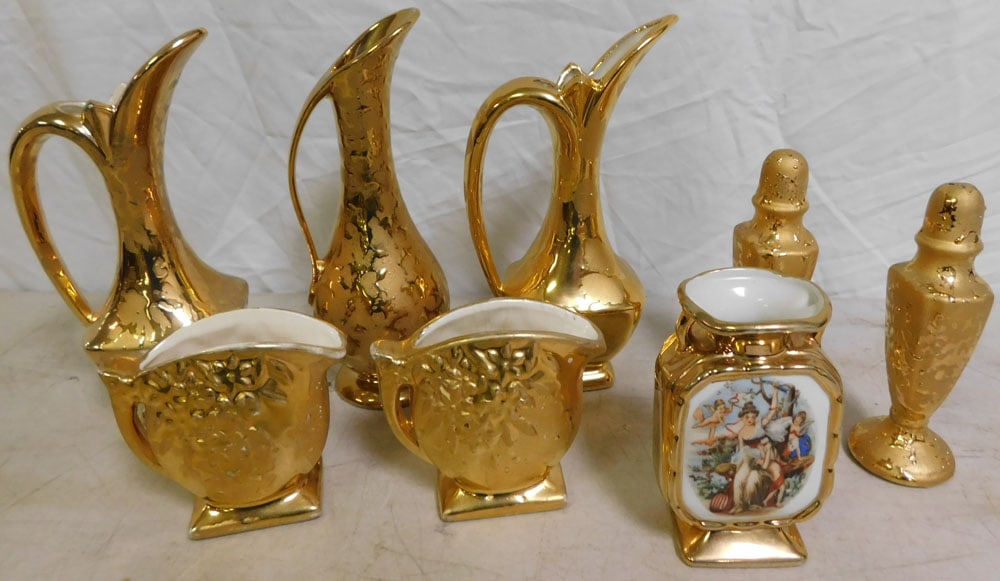 Lot of Gold Luster Ware Vases & Salt & Pepper Shakers (1 of 3)
