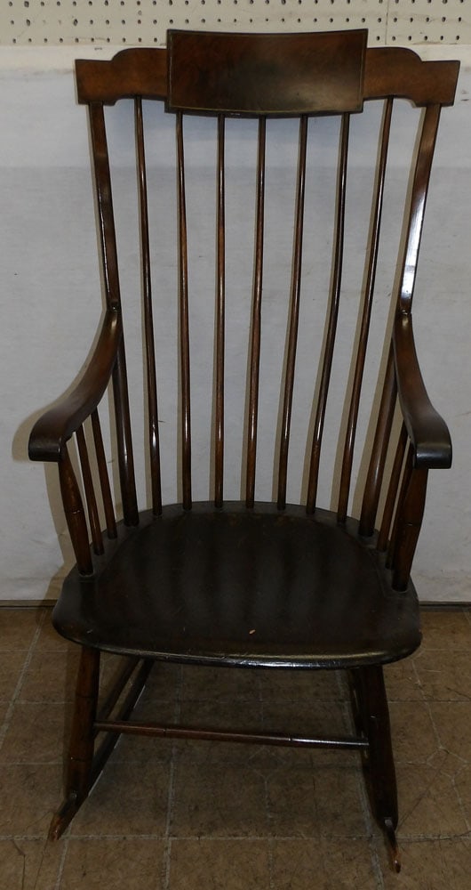 Antique New England Style Rocker: Antique New England Style Rocker. 44 1/4" H "ALL DESCRIPTIONS AND ANY CONDITION STATEMENT GIVEN BY LANGSTON AUCTION GALLERY ARE STRICTLY OPINIONS AND LANGSTON'S SHALL HAVE NO RESPONSIBILITY FOR ERRORS