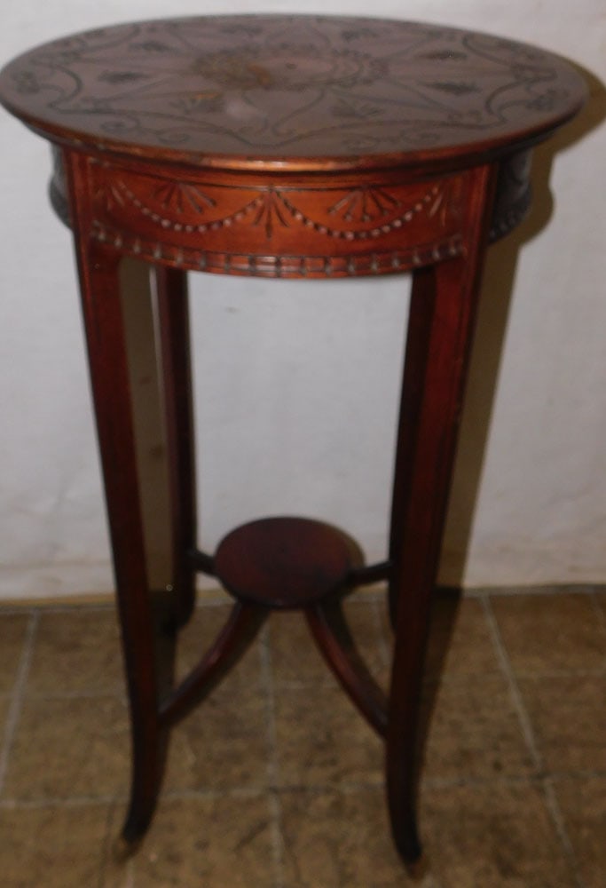 Round Carved Walnut Stand (1 of 3)