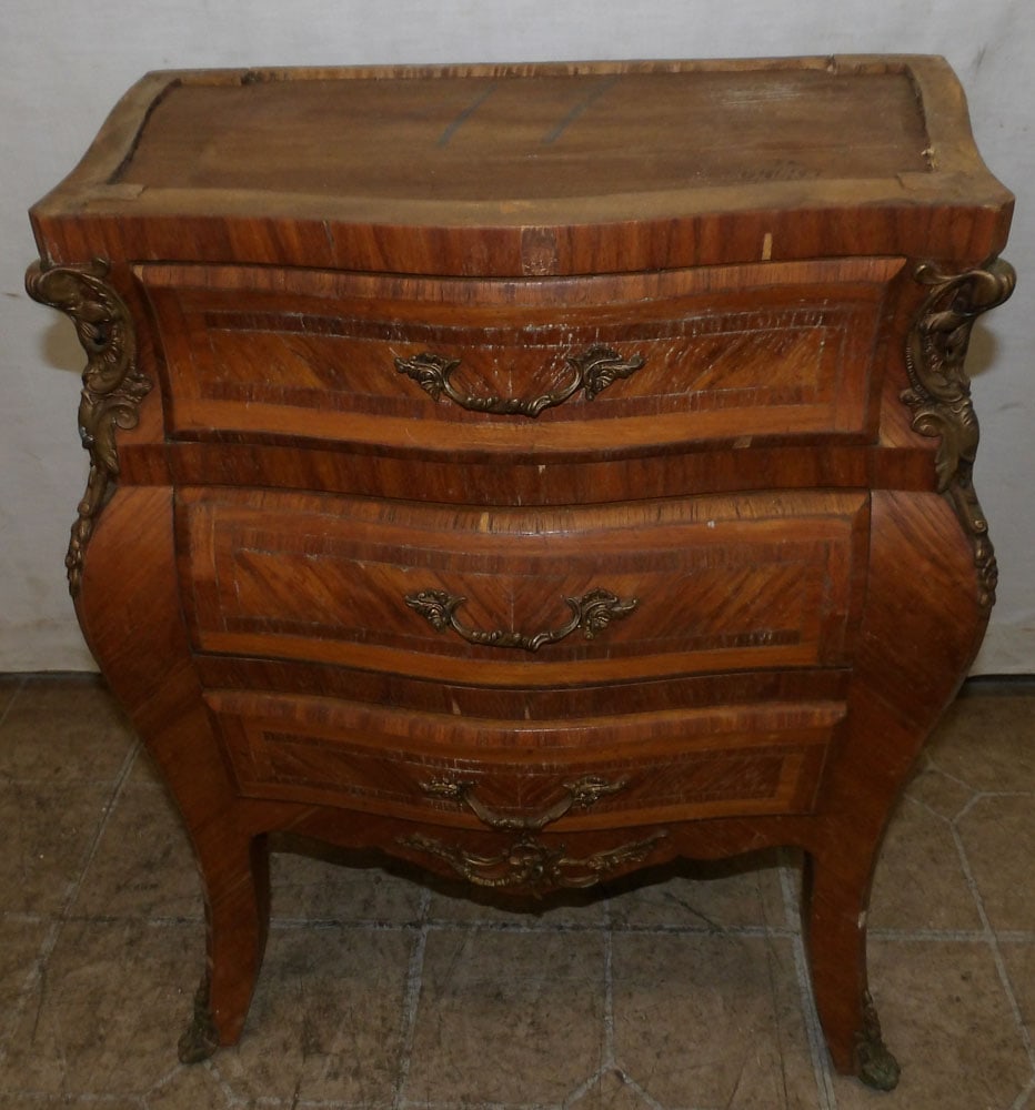 French Three Drawer Night Stand with Bronze Ormolu, (No Top) (1 of 4)