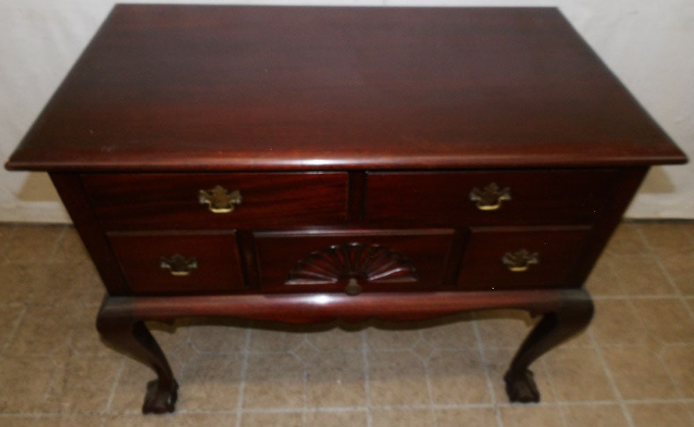Mahogany Ball & Claw Foot Lowboy: Mahogany Ball & Claw Foot Lowboy . 36" W 20 1/4" D 29 1/2" H "ALL DESCRIPTIONS AND ANY CONDITION STATEMENT GIVEN BY LANGSTON AUCTION GALLERY ARE STRICTLY OPINIONS AND LANGSTON'S SHALL HAVE NO RESPONSI