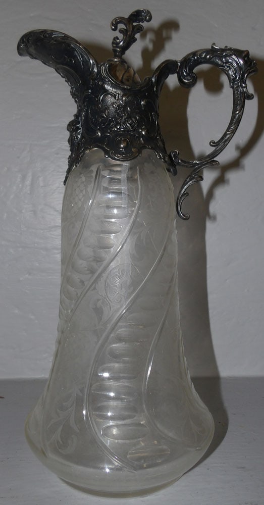 Silverplated & Etched Victorian Glass Ewer (1 of 7)